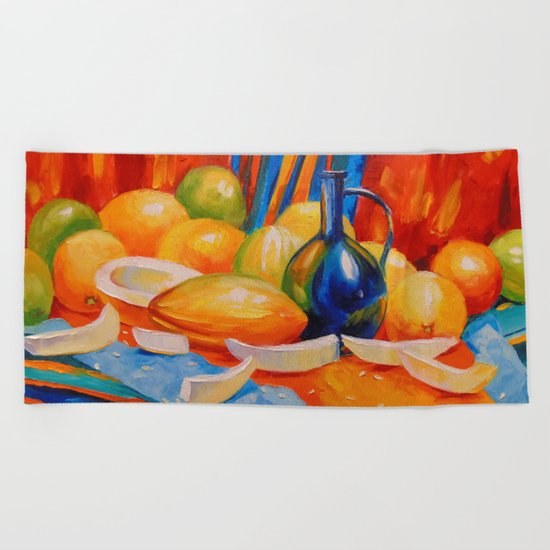 Still life with melon Beach Towel