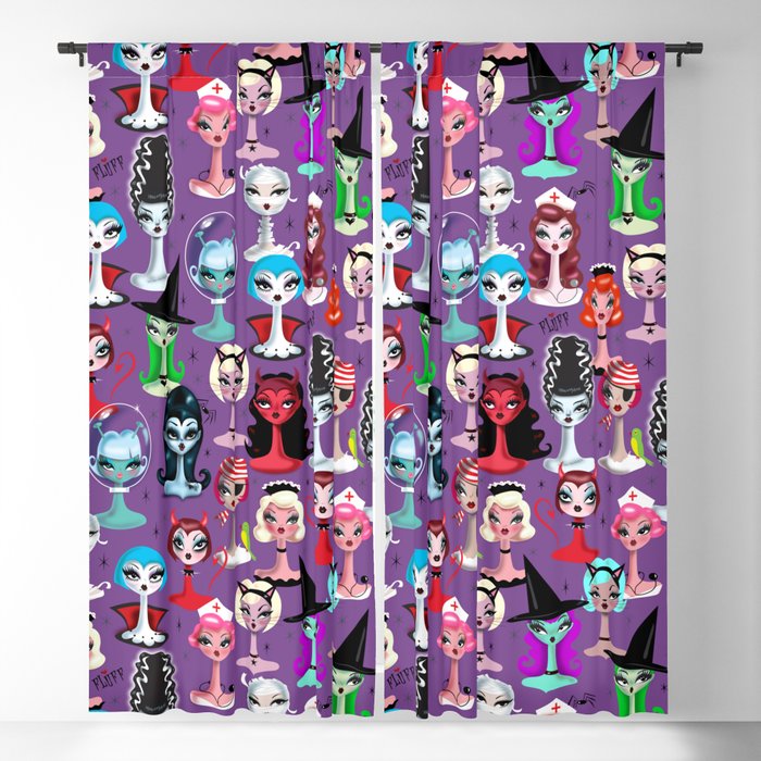Spooky Dolls Purple Blackout Curtain