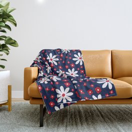  Funky Cosmo Flowers Pattern Blue White and Red Throw Blanket