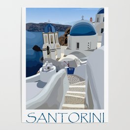 Santorini Travel illustration Poster