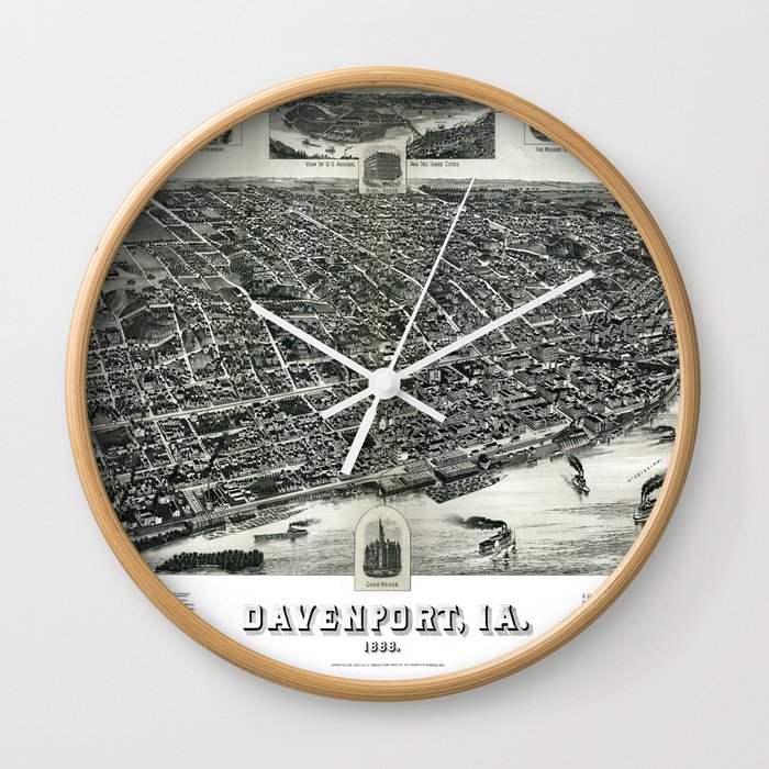Davenport - Iowa - 1888 vintage pictorial map Wall Clock