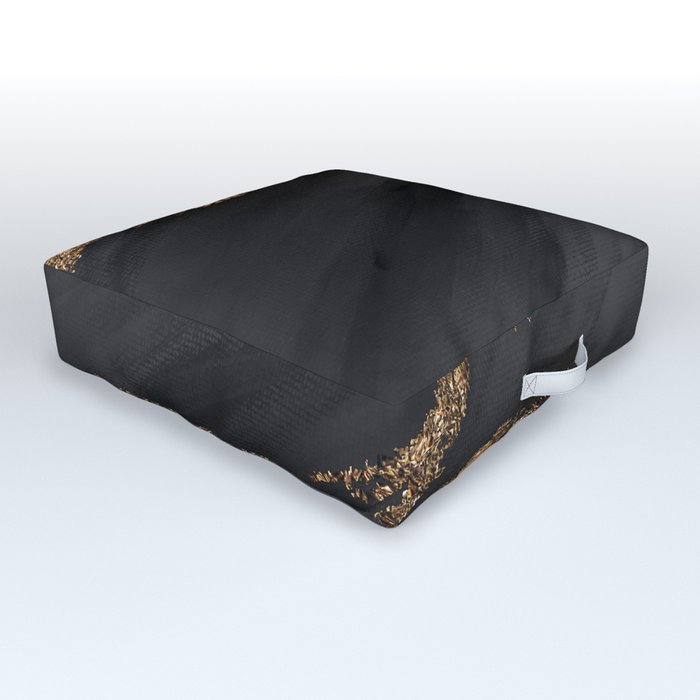 Black Paint Brushstrokes Gold Foil Abstract Texture Outdoor Floor Cushion