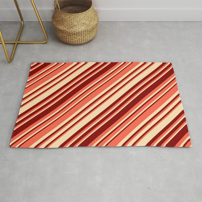 Red, Beige, and Maroon Colored Striped/Lined Pattern Rug