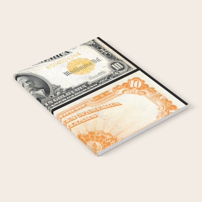 1922 US 10 Dollar Gold Certificate Front and Reverse Notebook by