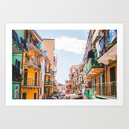Yellow and Green Buildings | Cinque Terre Italy Architecture City Street Photography Art Print