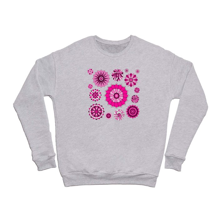 Pink Psychedelic Floral Power Pattern Crewneck Sweatshirt