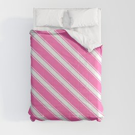 [ Thumbnail: Hot Pink and Mint Cream Colored Striped/Lined Pattern Comforter ]
