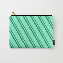 [ Thumbnail: Sea Green and Aquamarine Colored Stripes Pattern Carry-All Pouch ]
