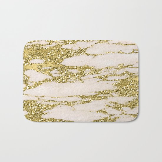 Marble - Gold Marble Glittery Light Pink and Yellow Gold Bath Mat