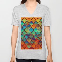 Moroccan pattern colorful mermaid scale tiles V Neck T Shirt