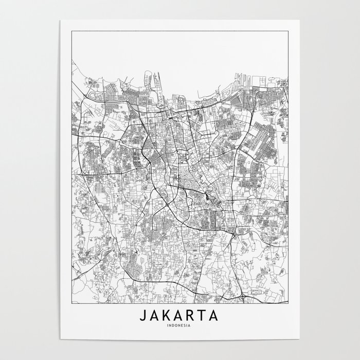Jakarta White Map Poster