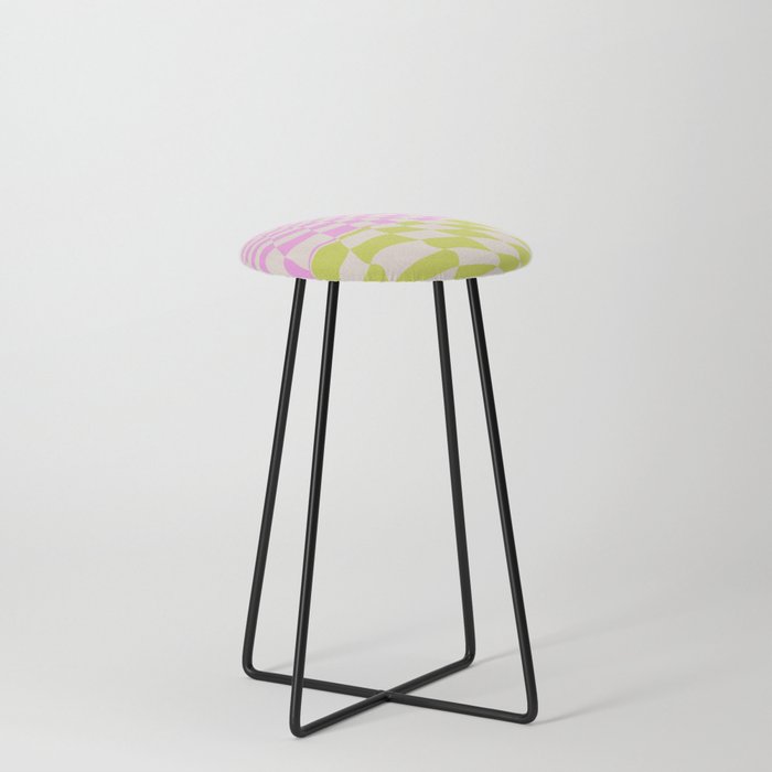 Psychedelic checker: Acid lime and pink Counter Stool