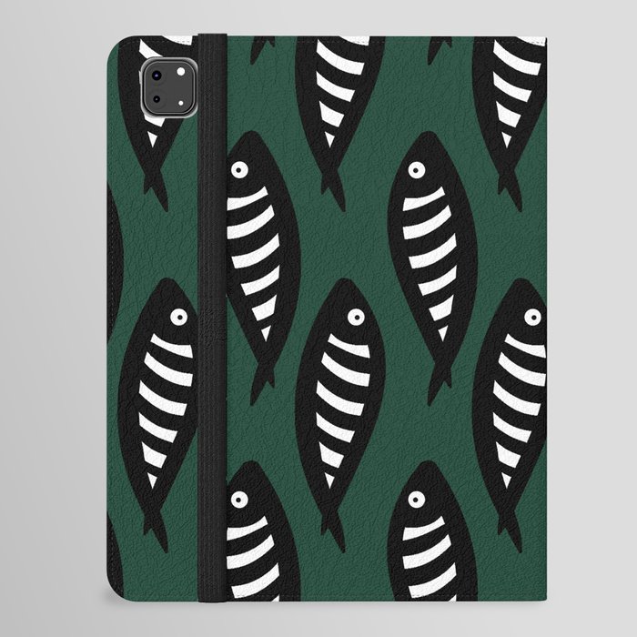Abstract black and white fish pattern Pine green iPad Folio Case
