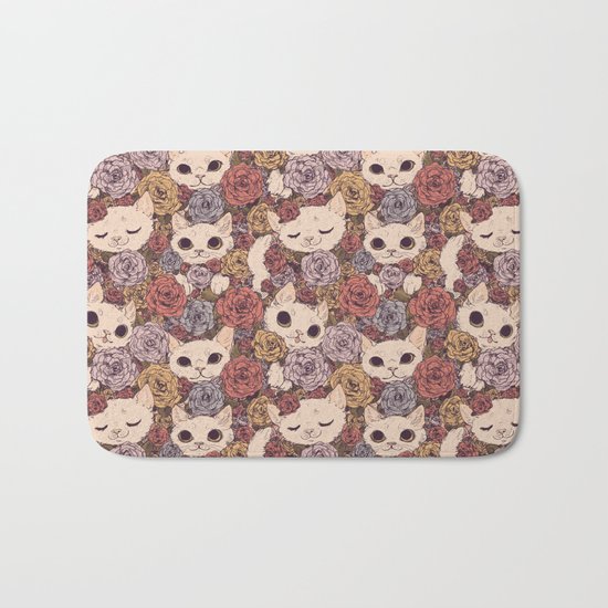 Floral Cat Pattern Bath Mat