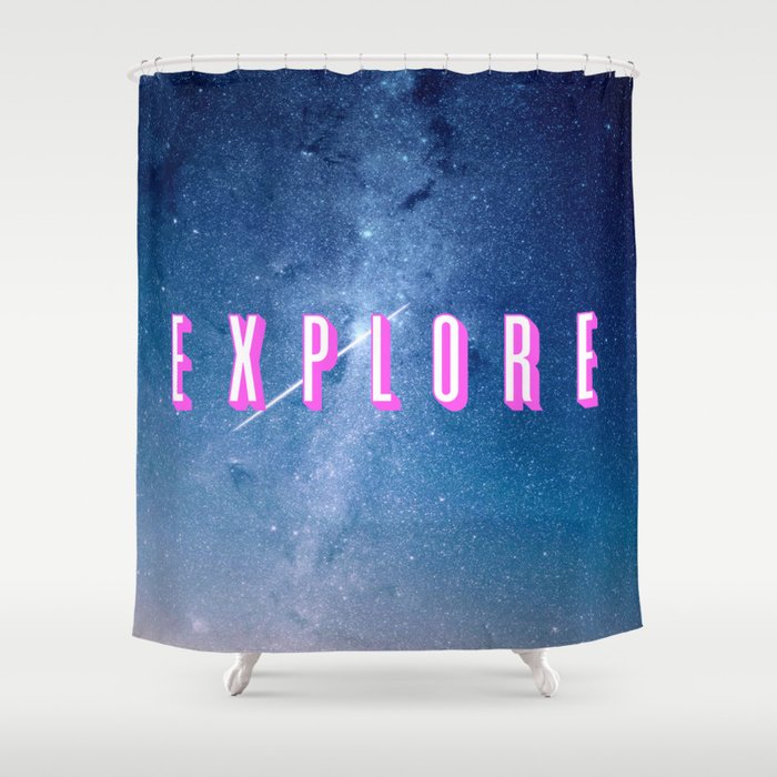 Explore - Space Typography Shower Curtain