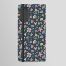 Pastel Flowers Pattern on a Dark Background Android Wallet Case