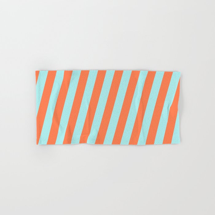 Turquoise and Coral Colored Stripes Pattern Hand & Bath Towel