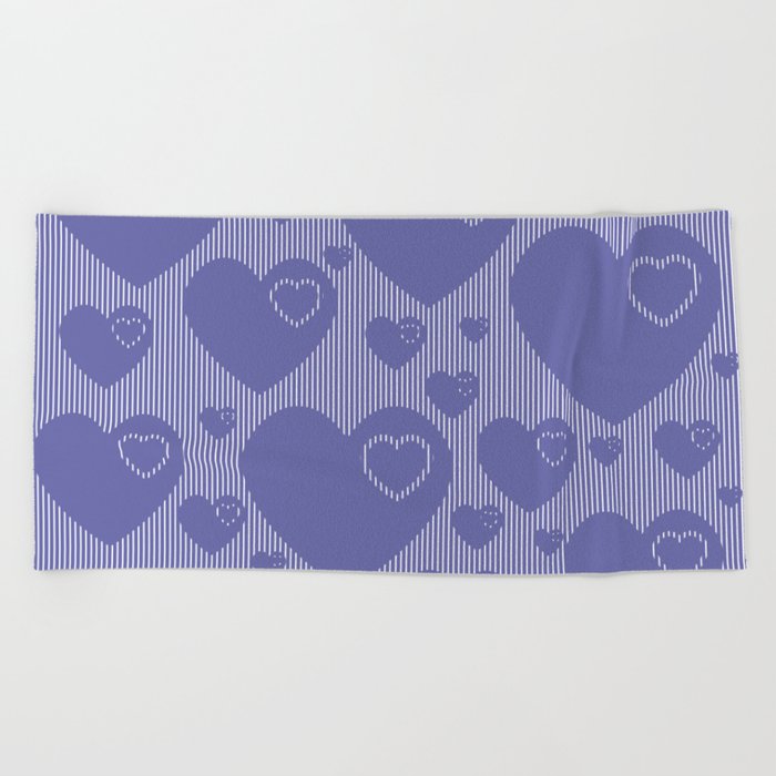 Forever In My Heart - Very Peri Stripes & Hearts #2 Beach Towel