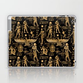 Egyptian hieroglyphs and Gods gold and black Laptop Skin