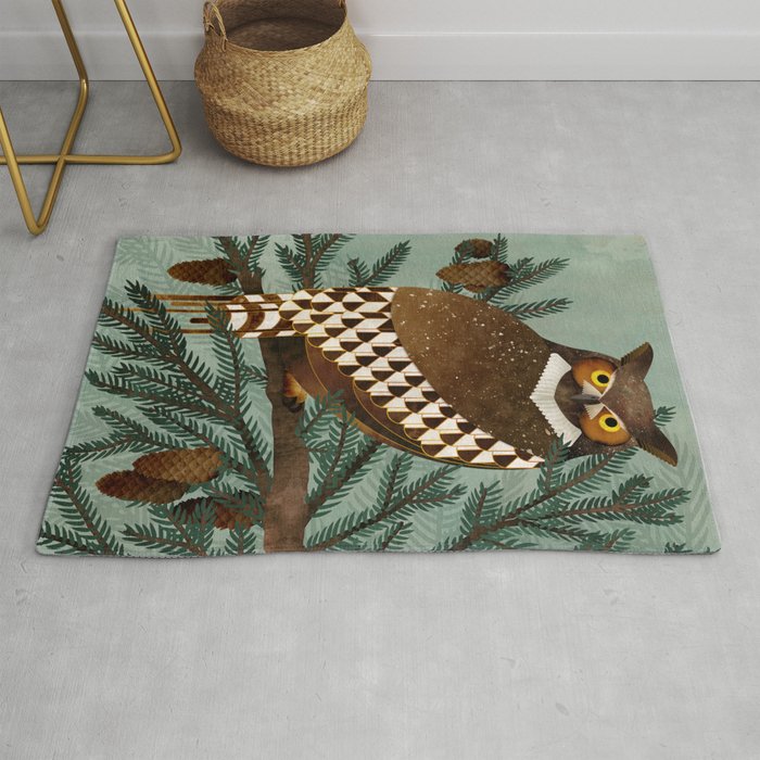 Horned Owl in the Pines Rug