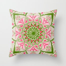 Petal Mandala - Pink & Green Throw Pillow