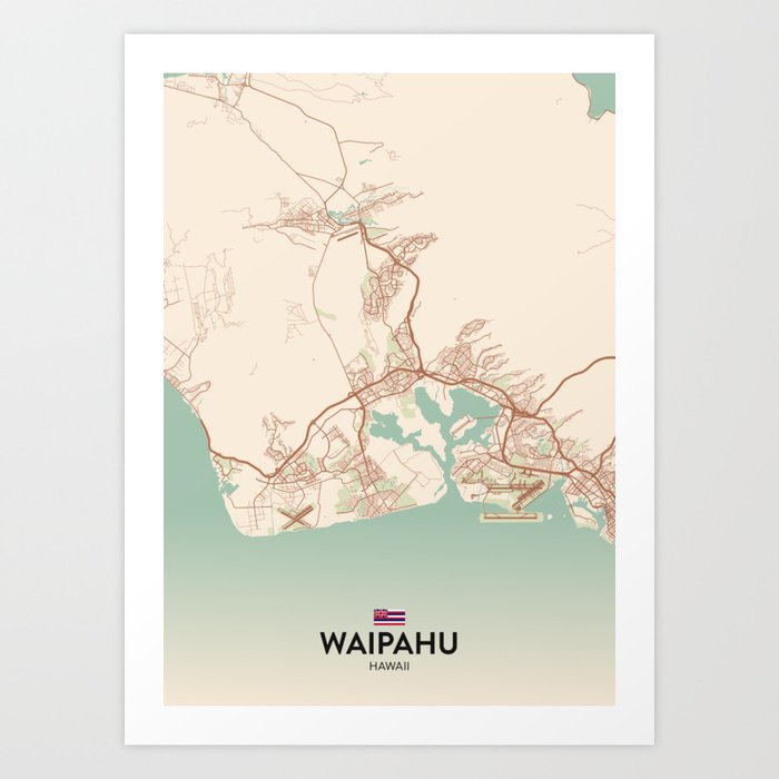 Waipahu, Hawaii, United States Vintage City Map Art Print by IMR