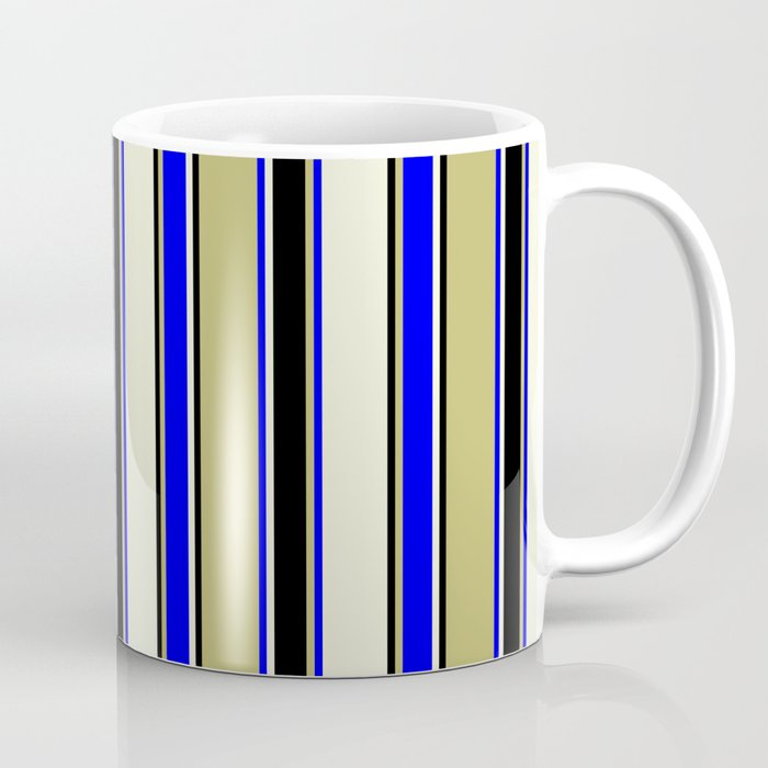 Dark Khaki, Blue, Beige, and Black Colored Stripes/Lines Pattern Coffee Mug