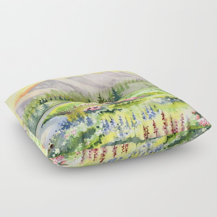 Impressionist Mountain Landscape  Floor Pillow