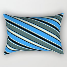 [ Thumbnail: Blue, Light Yellow, Dark Slate Gray & Black Colored Striped/Lined Pattern Rectangular Pillow ]