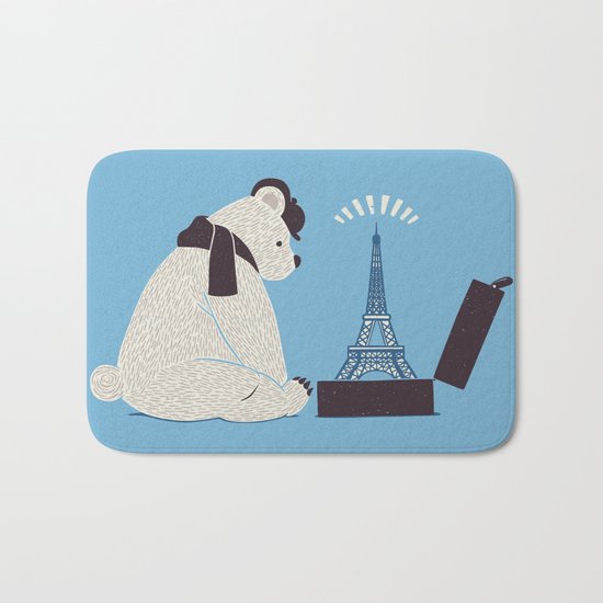 Traveler Tourist Eiffel Tower Bear Paris Bath Mat
