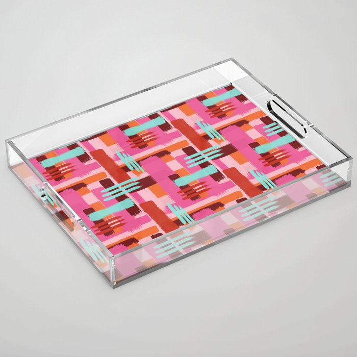 Pink Brush Strokes Print Acrylic Tray