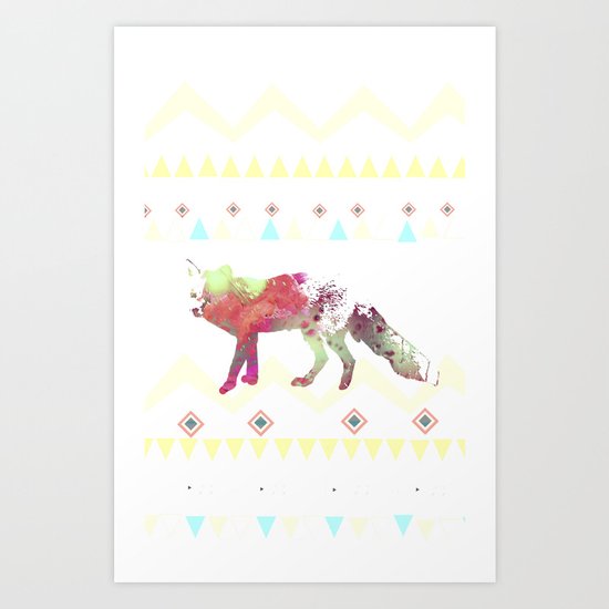 Watercolor native fox Art Print