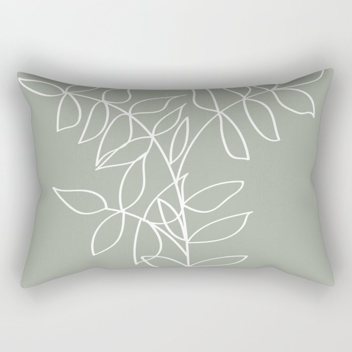 Sage Green, Plant Line Art Illustration Rectangular Pillow