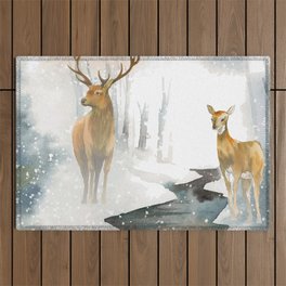 snowing forest Outdoor Rug