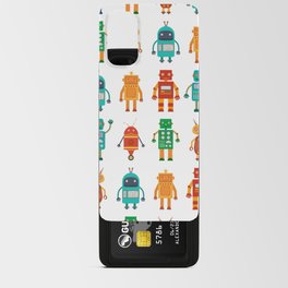 Seamless pattern from colorful retro robots in a flat style on a white background. Vintage illustration.  Android Card Case