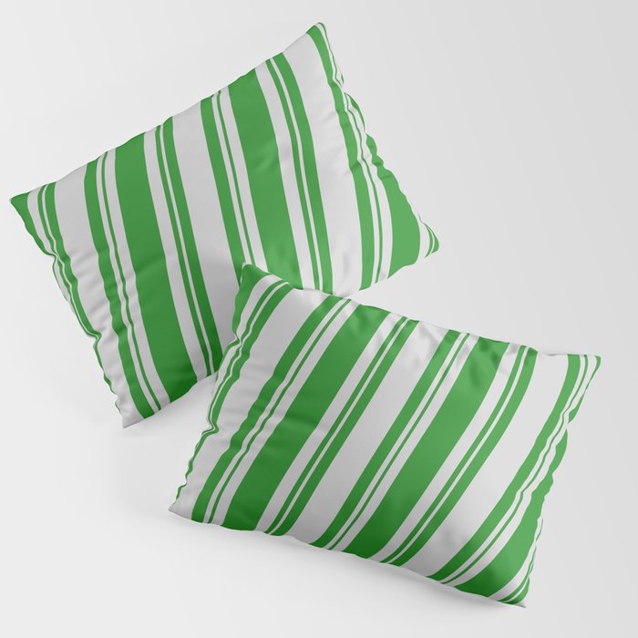 Forest Green and Light Gray Colored Stripes Pattern Pillow Sham