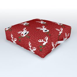 Reindeer in a snowy day (red) Outdoor Floor Cushion