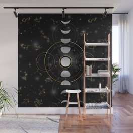 Constellations Moon phases stars and galaxy in night sky Wall Mural