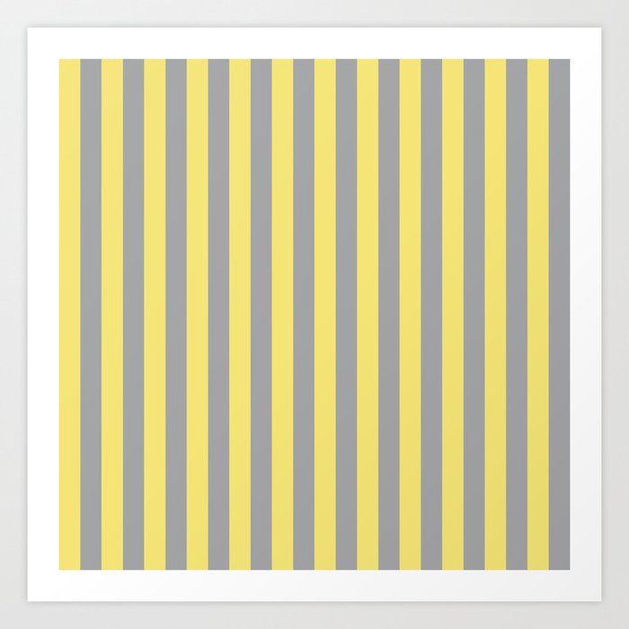 Yellow and Grey Vertical Stripes Art Print
