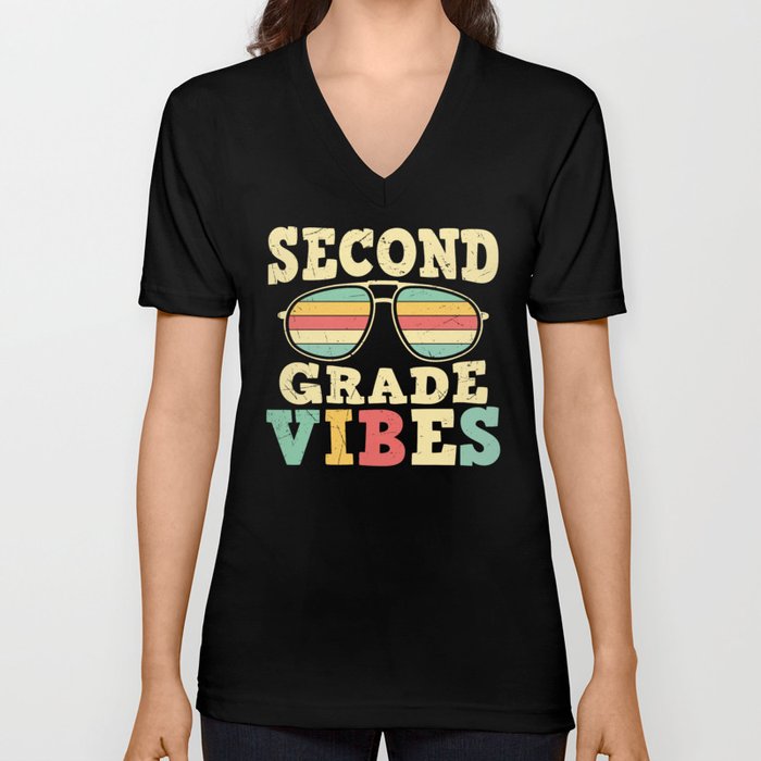 Second Grade Vibes Retro Sunglasses V Neck T Shirt