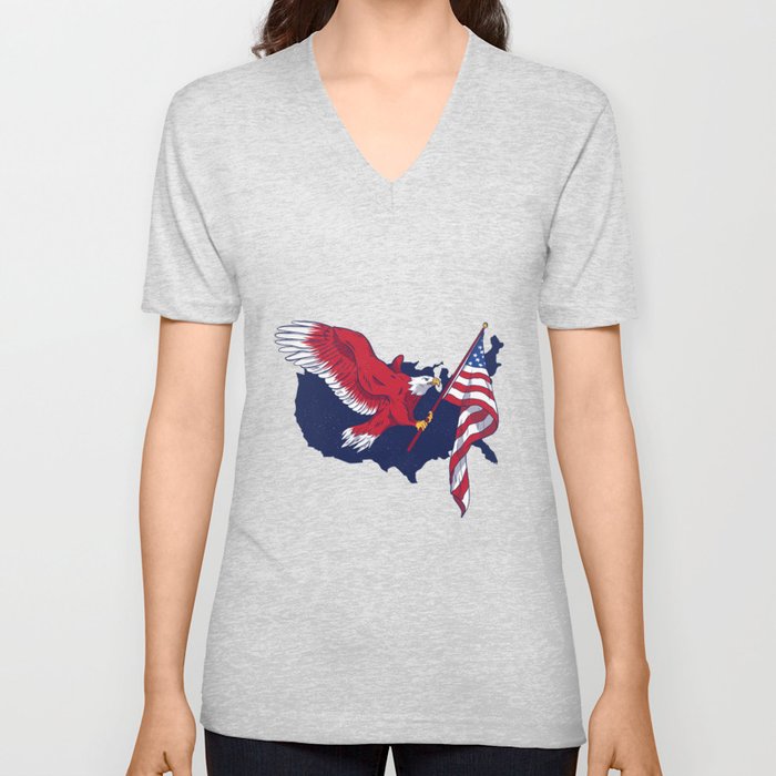 American Flag Eagle V Neck T Shirt
