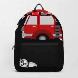 Panda Bear With Fire Engine Car Design Motif Backpack