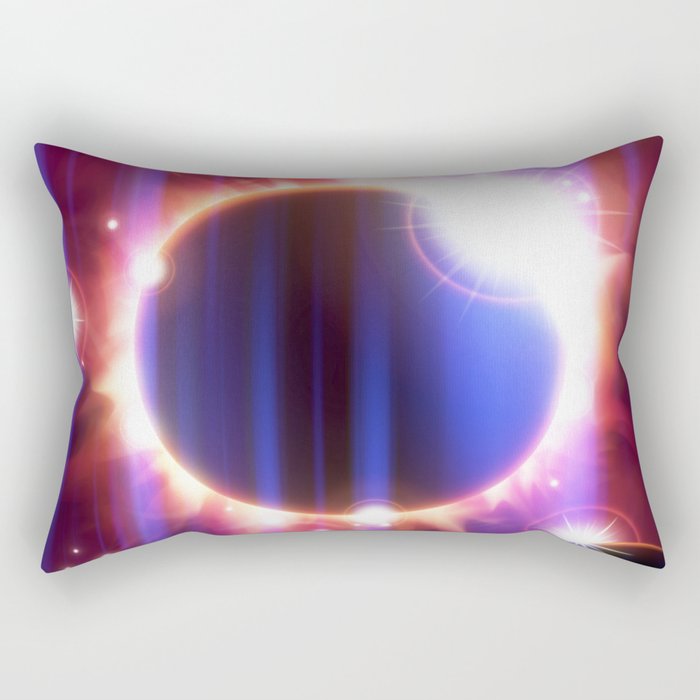 An outer space background with an eclipse, planets and stars.  Rectangular Pillow