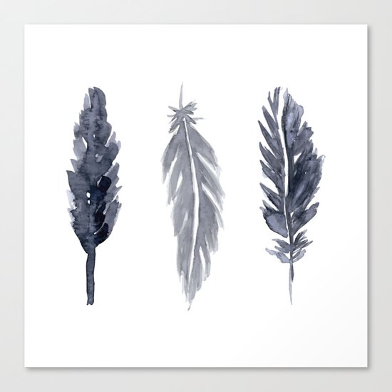 Black watercolor feathers Canvas Print