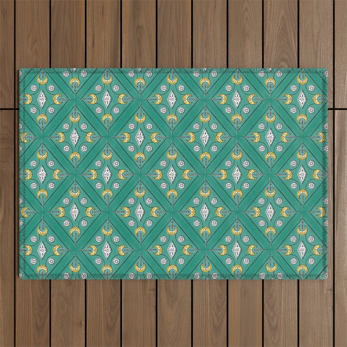 19th Century Ornaments on Green Outdoor Rug