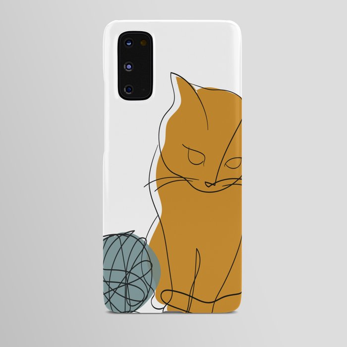 Cat with yarn line art Android Case