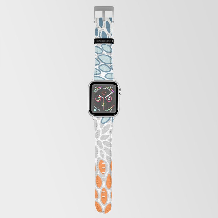 Orange Grey and Teal Blue Modern Floral Apple Watch Band