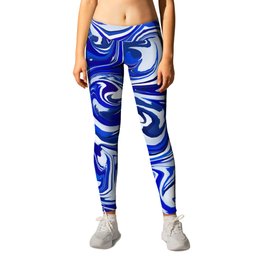 China Blue Paint Swirls Leggings | Energy, Darkblue, White, Vintage, Pop Art, Paint, Navy, Acrylic, Oil, Pattern 
