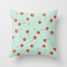 Retro Mint Cherry Throw Pillow