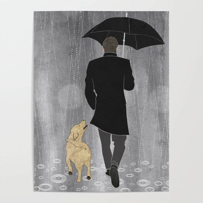 Dog walk in rain Poster